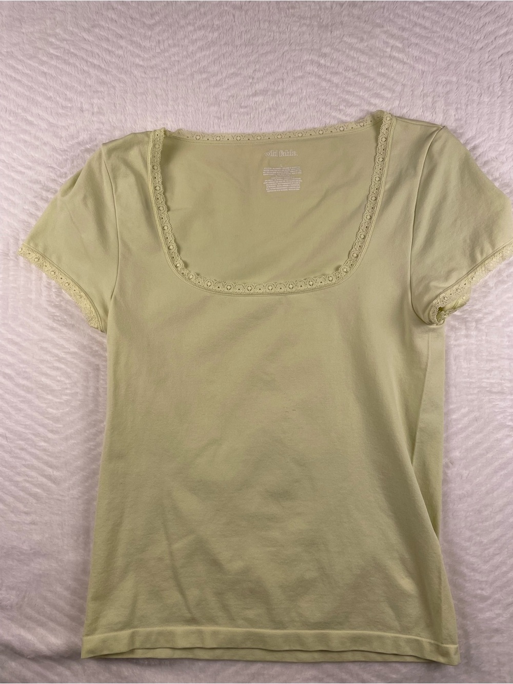 wild fable Pale Yellow Square Neck Lace-Trim Short Sleeve Tee
